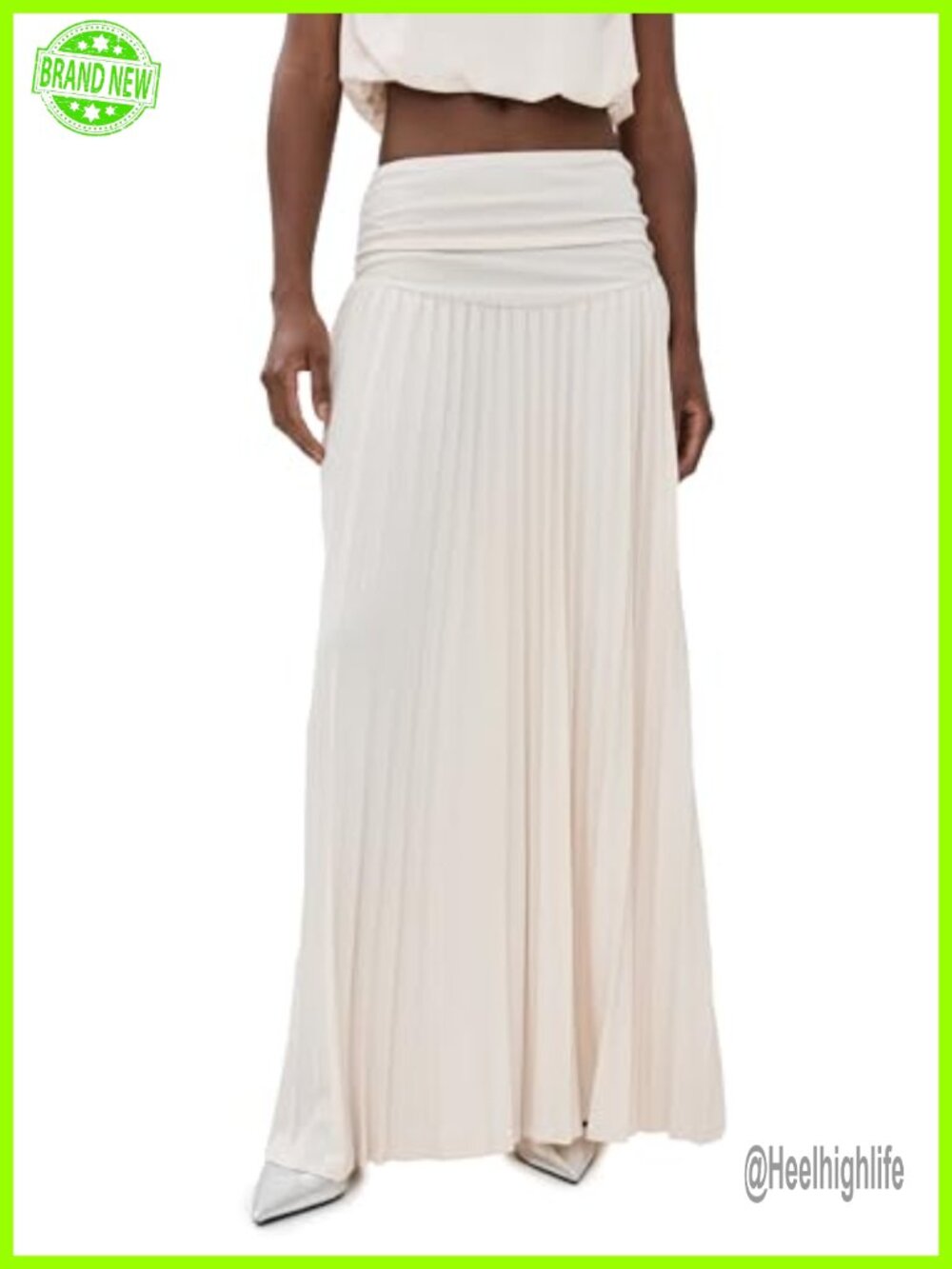 Women's Pleated Maxi Skirt Stretch Knit Full High Rise